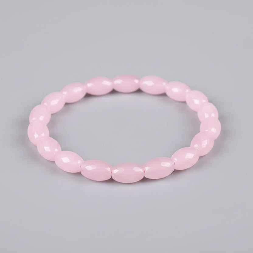 Rose Quartz Drum Shape Faceted Beads Bracelet