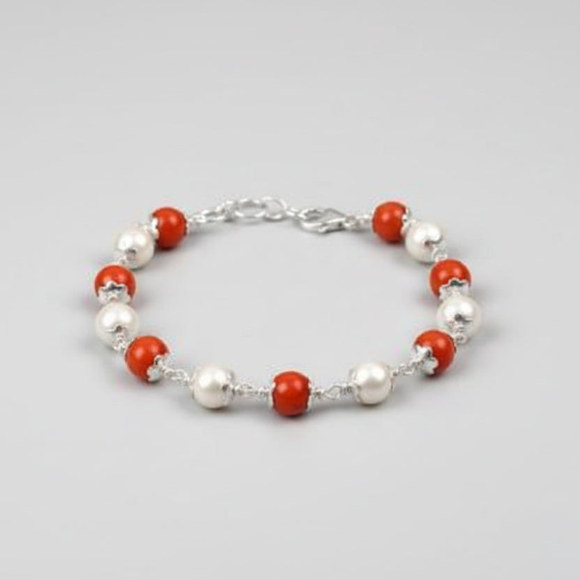 Trendy Pearl & Coral 925 Silver Bracelet