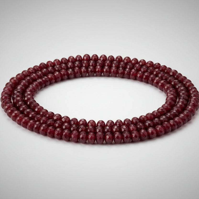 Ruby Button Shape Faceted Beads Necklace-238.45 carats