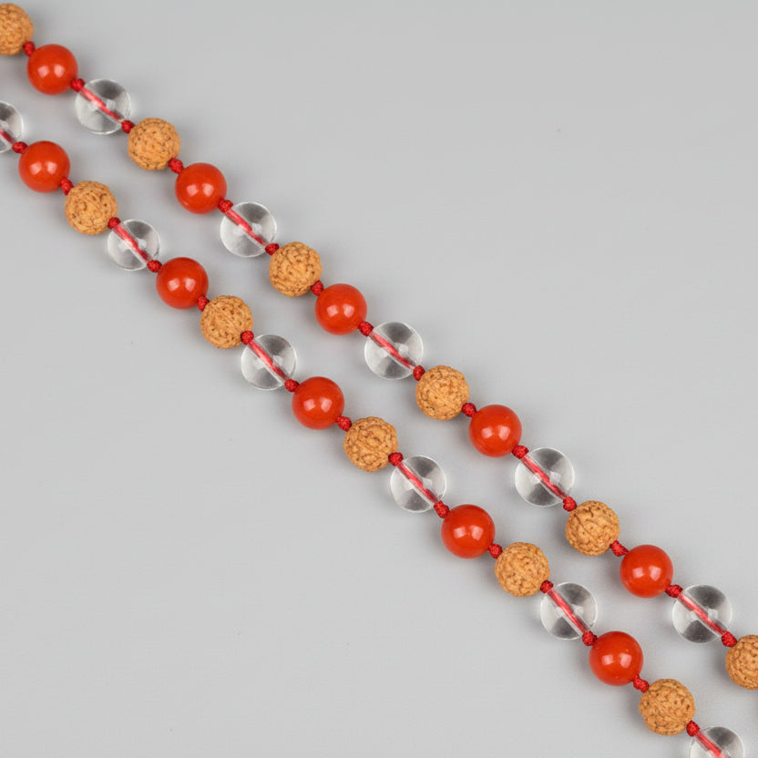 Coral 6 Mukhi Rudraksha & Sphatik Mala-6 mm