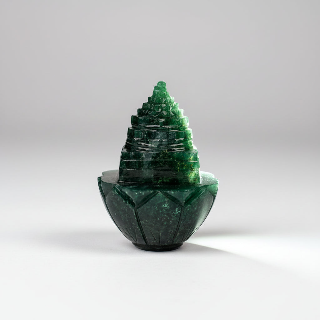 Green Jade Shree Yantra on Lotus 268 gms