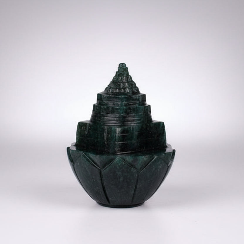 Green Jade Shree Yantra on Lotus 268 gms