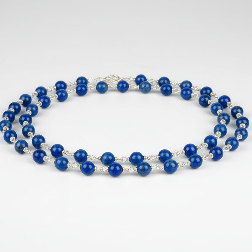 Lapis Lazuli 925 Silver Wire Mala-6 mm