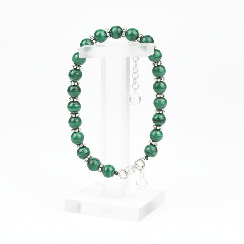 Malachite Silver Chakri Bracelet-8 mm
