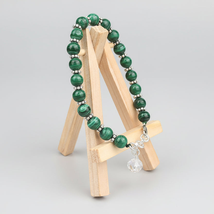 Malachite Silver Chakri Bracelet-10 mm