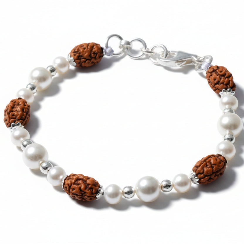 2 Mukhi Moon Java Bracelet-Silver Chakri (Elastic)