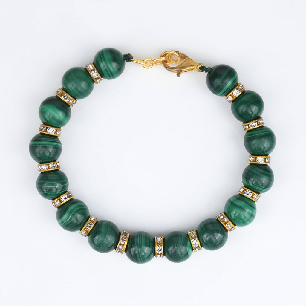 Malachite Diamond Chakri Bracelet-8 mm