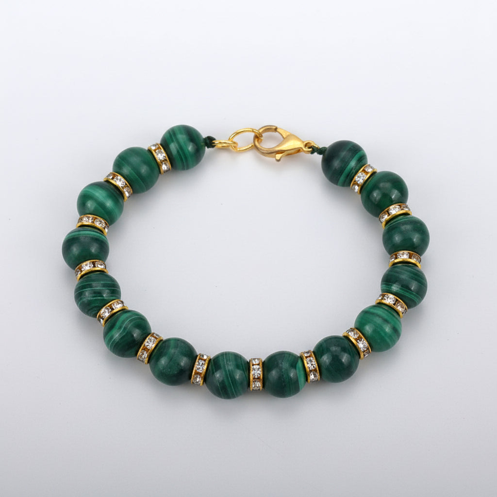 Malachite Diamond Chakri Bracelet-6 mm
