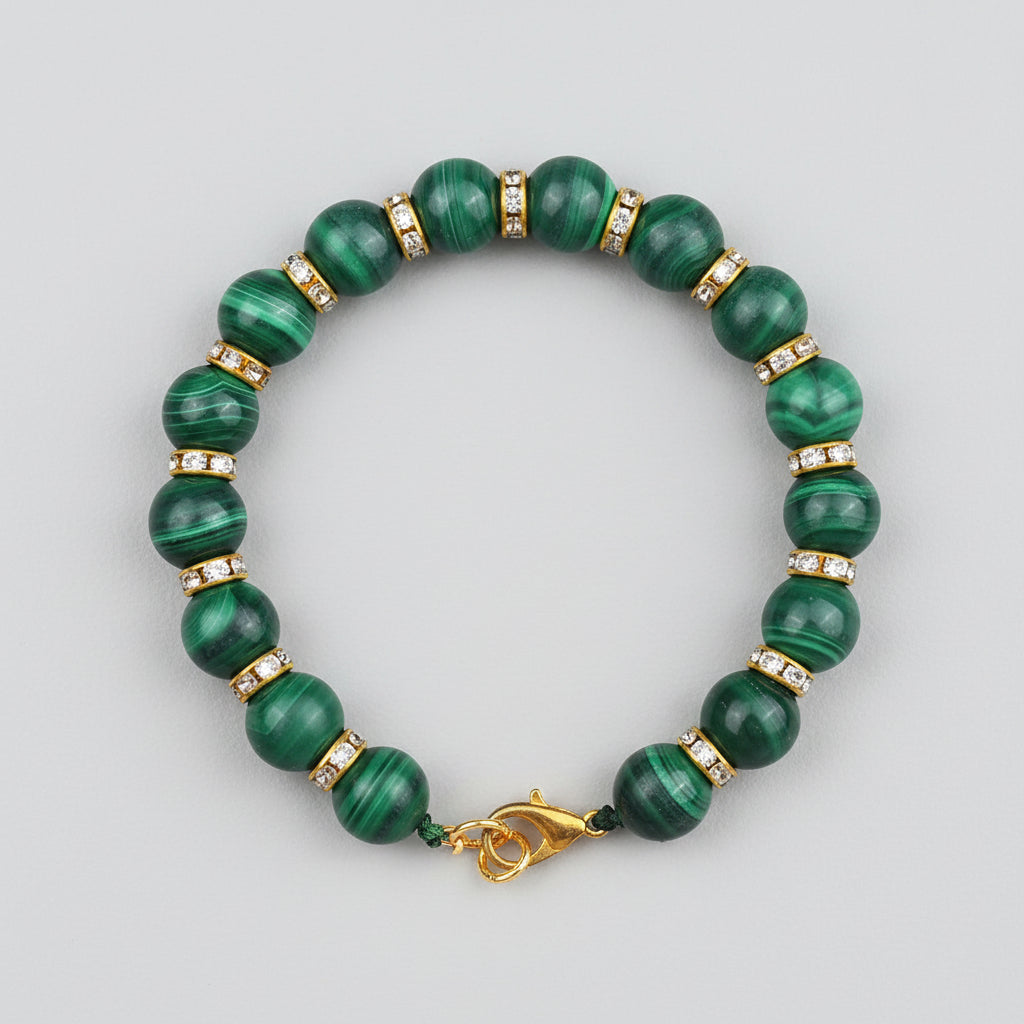 Malachite Diamond Chakri Bracelet-8 mm