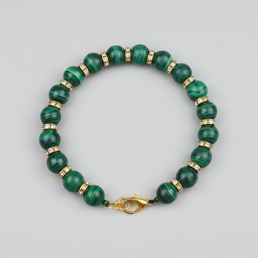 Malachite Diamond Chakri Bracelet-6 mm
