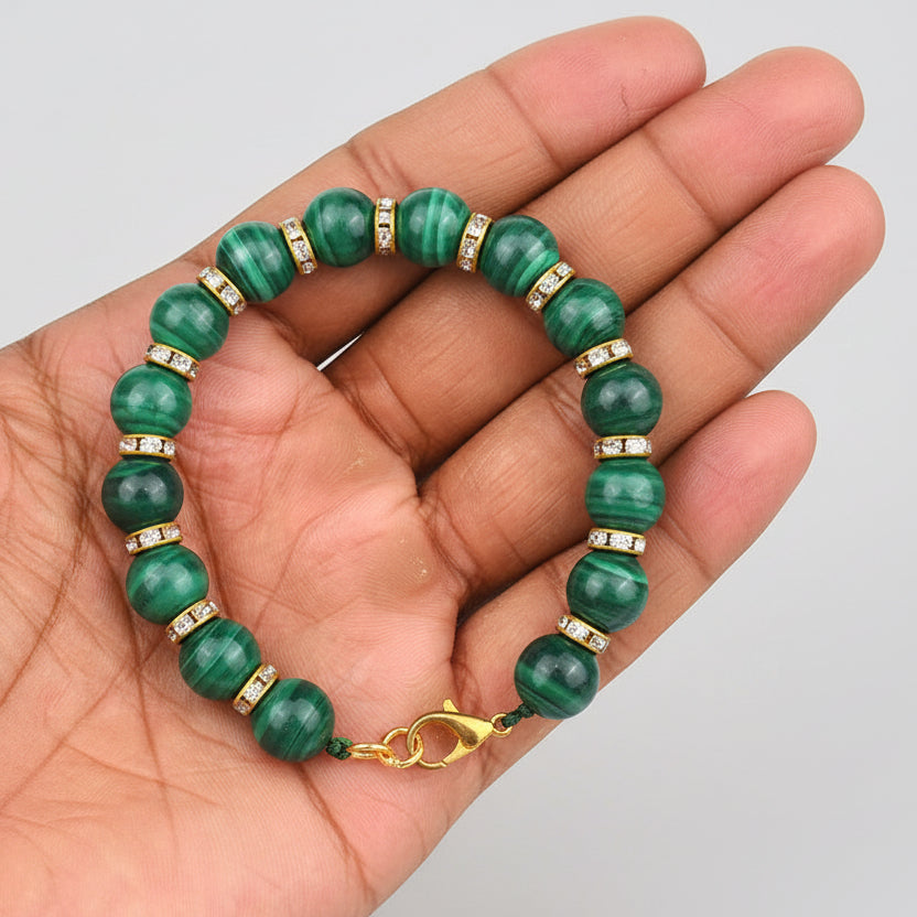 Malachite Diamond Chakri Bracelet-10 mm