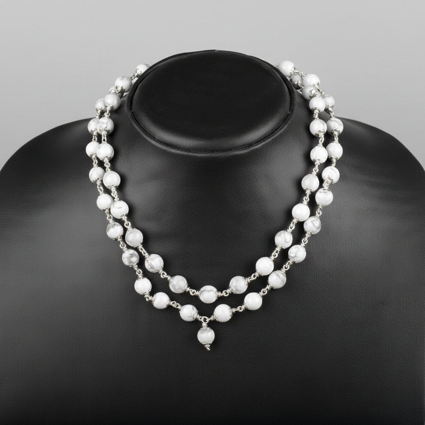 White Howlite 925 Silver Wire Mala