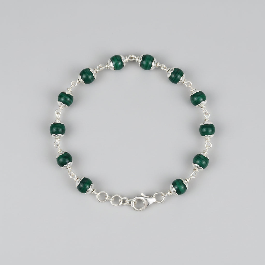 Malachite 925 Silver Flower Cap Bracelet-6 mm