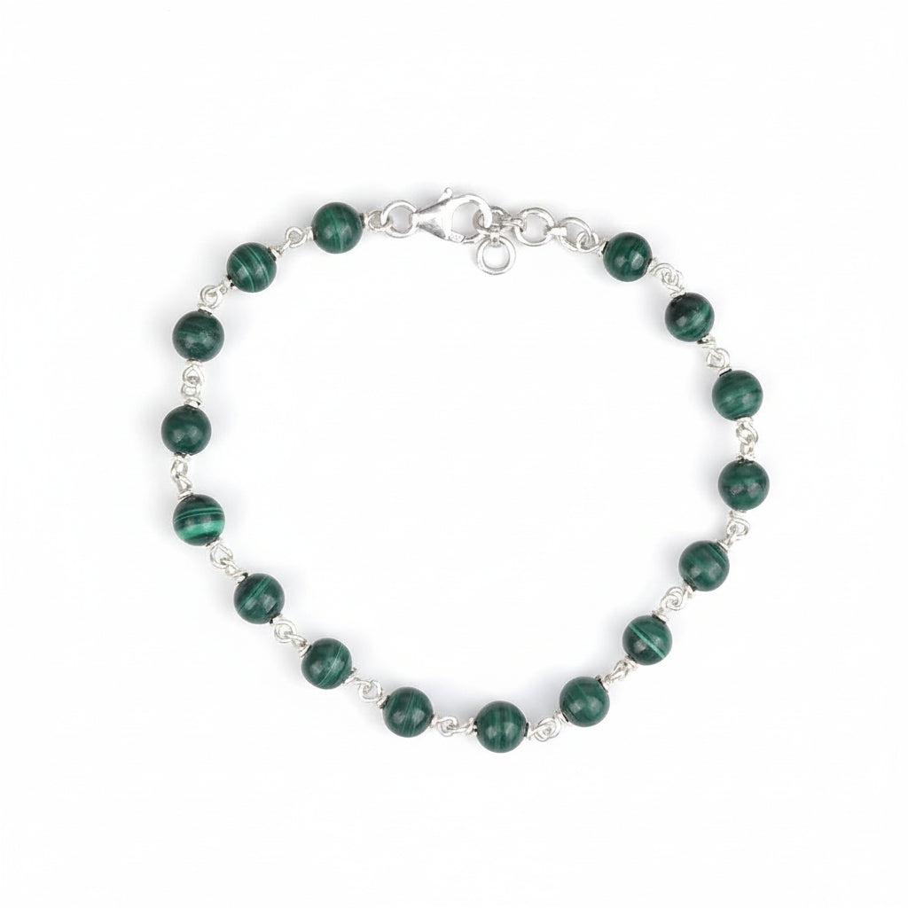 Malachite 925 Silver Wire Bracelet-6 mm