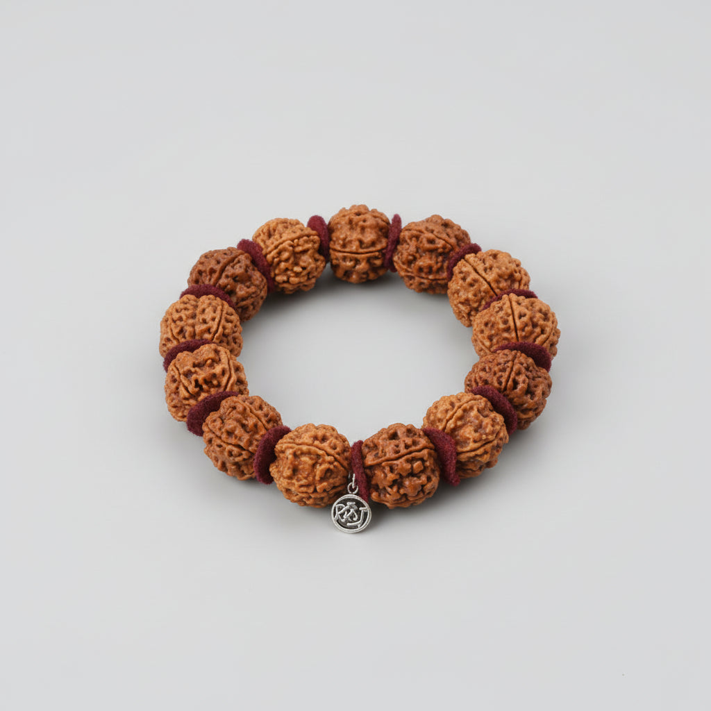 5 Mukhi Guru Bracelet (I)-Large-Woolen Spacers
