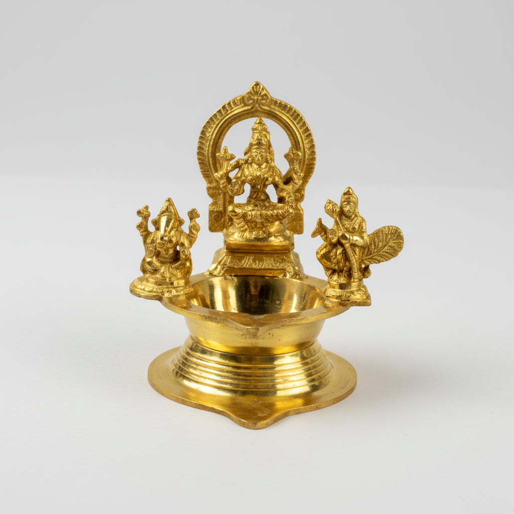 Kamakshi Ganesh And Kartikeya Diya In Brass-Set of 2