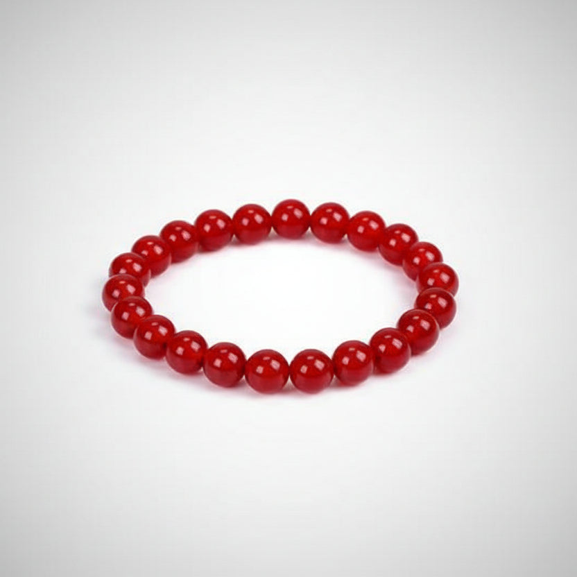 Red Agate Round Bead Bracelet-Thread