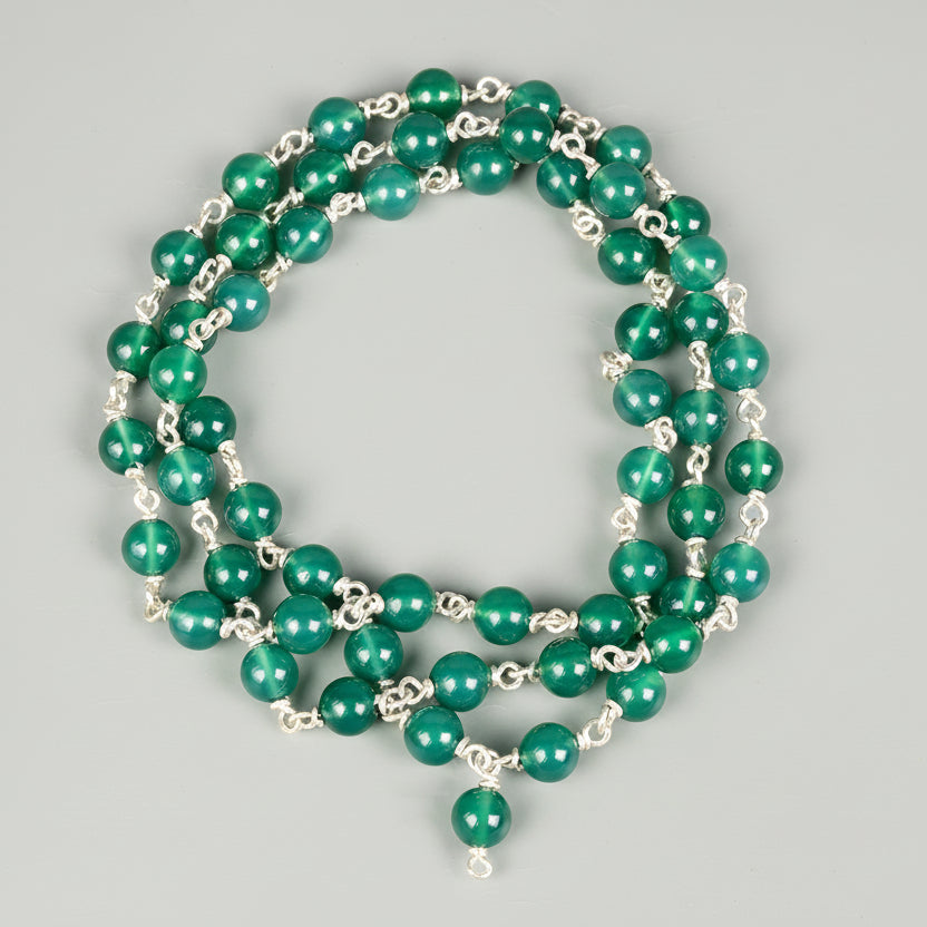 Green Onyx 925 Silver Wire Mala-8 mm