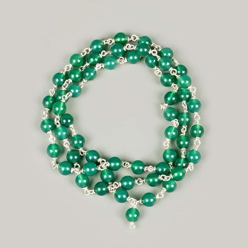 Green Onyx 925 Silver Wire Mala-6 mm