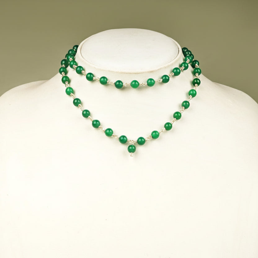 Green Onyx 925 Silver Wire Mala-6 mm