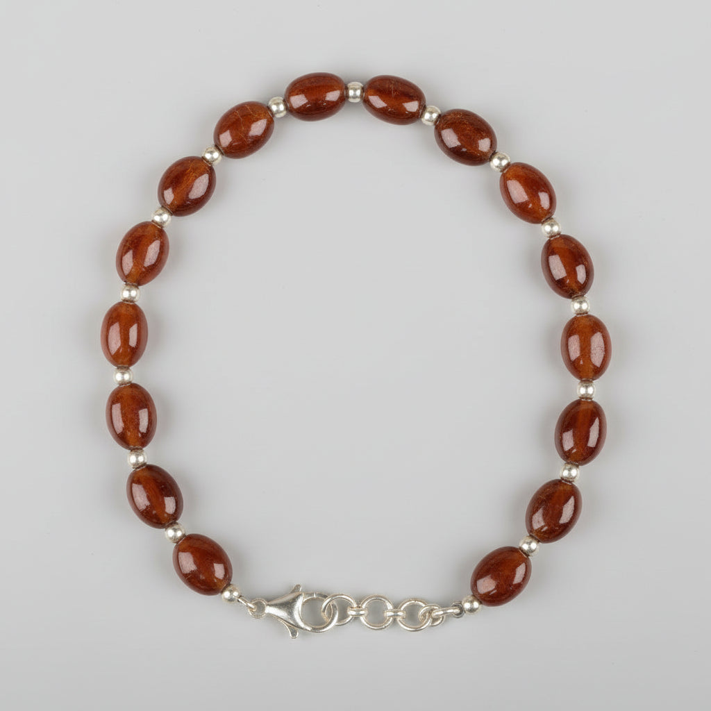 Gomed Flat Oval Beads 925 Silver Balls Bracelet