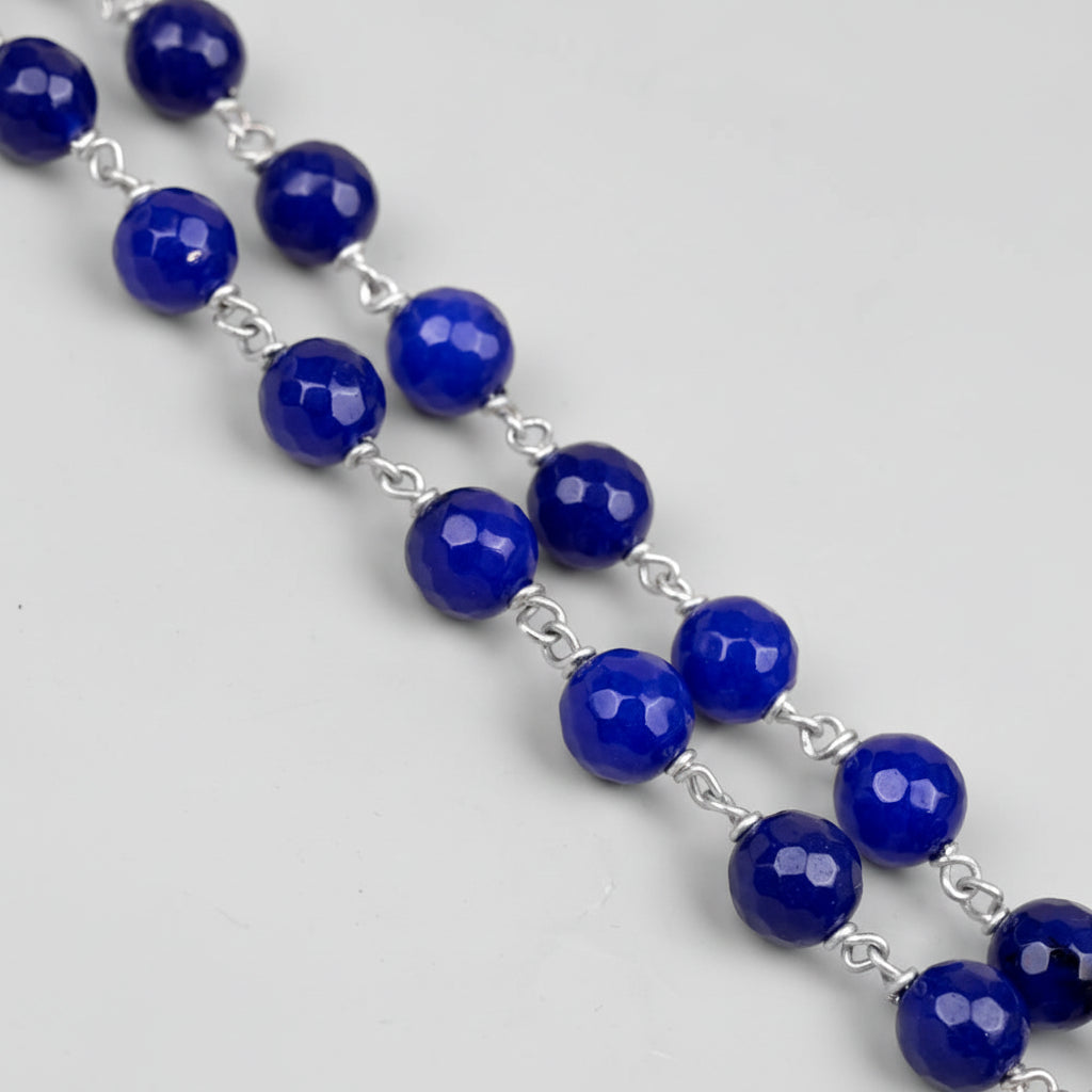 Blue Onyx Faceted 925 Silver Wire Mala