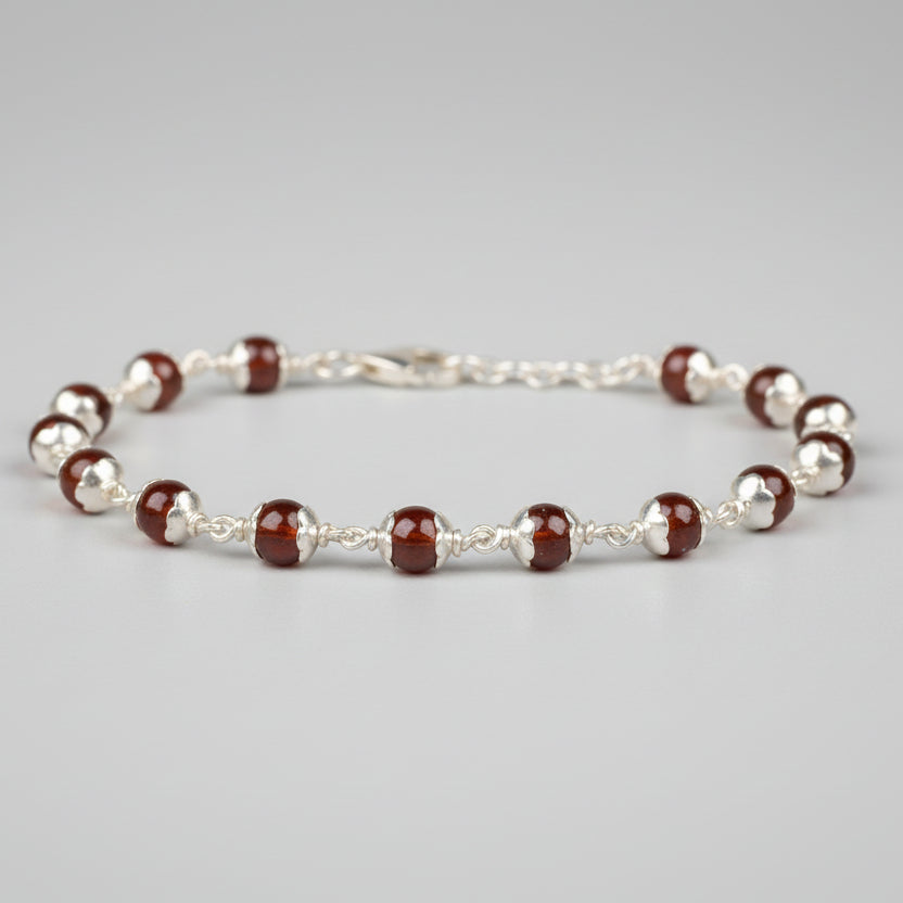 Gomed 925 Silver Flower Caps Bracelet-5 mm