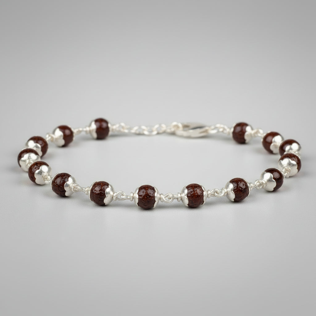 Gomed 925 Silver Flower Caps Bracelet-6 mm