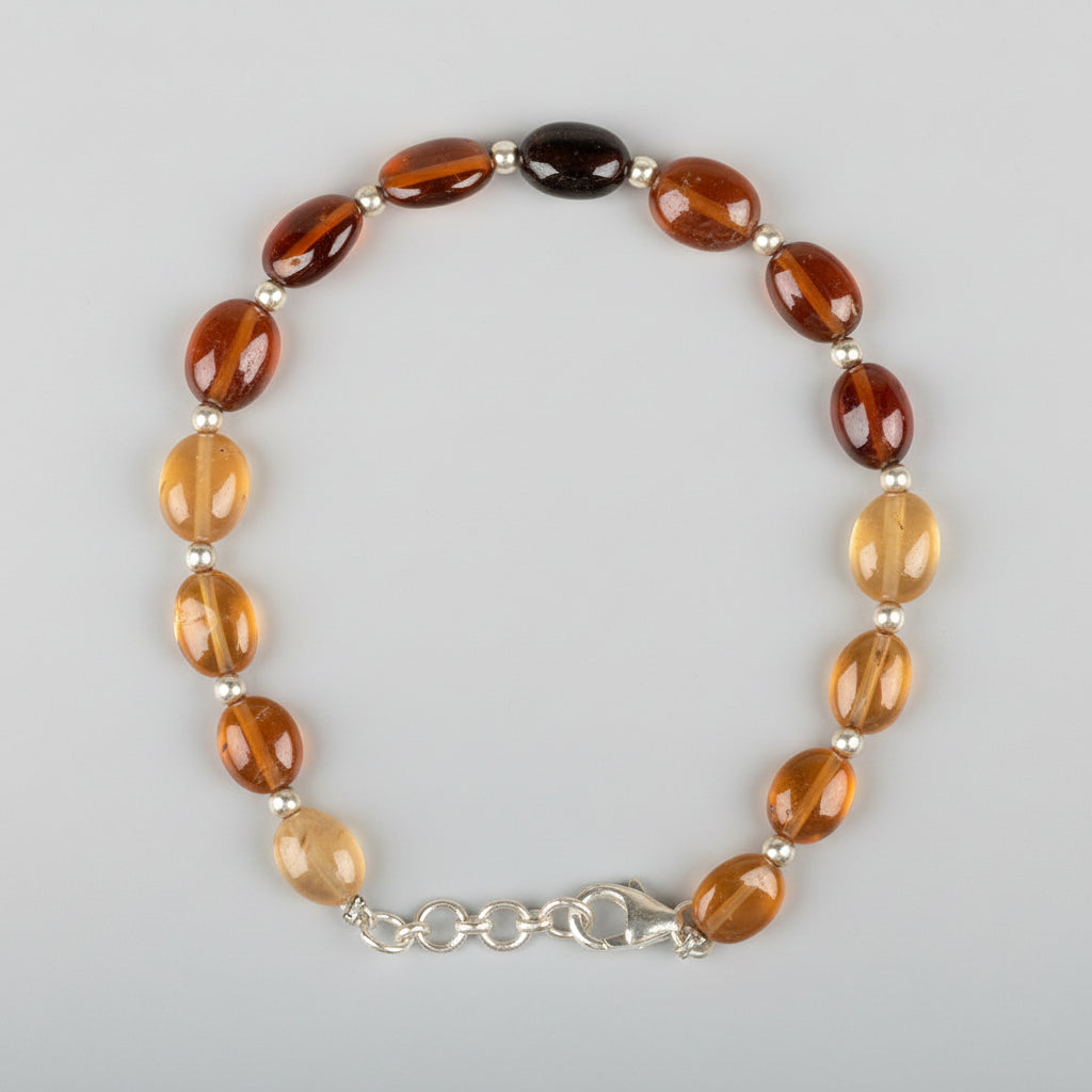 Multi Color Gomed Flat Oval 925 Silver Balls Bracelet