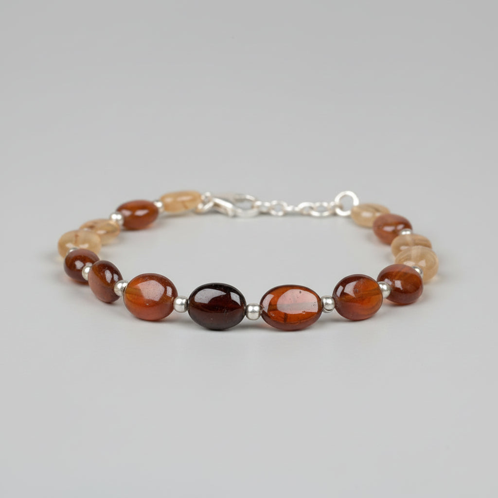Multi Color Gomed Flat Oval 925 Silver Balls Bracelet