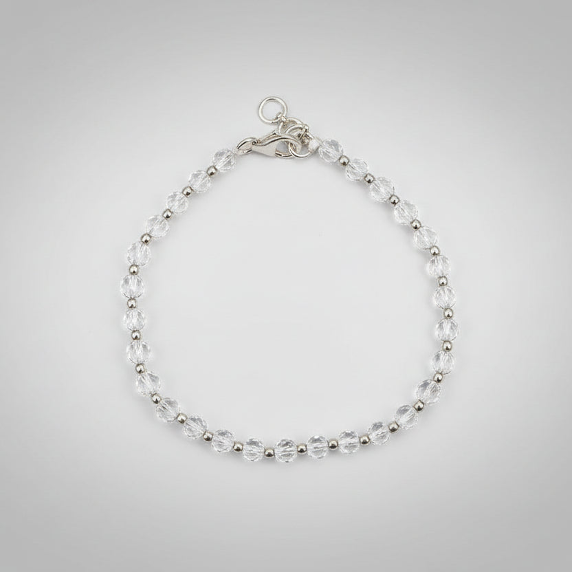 Round Faceted Sphatik Bracelet with Silver Balls & Hook-12 mm