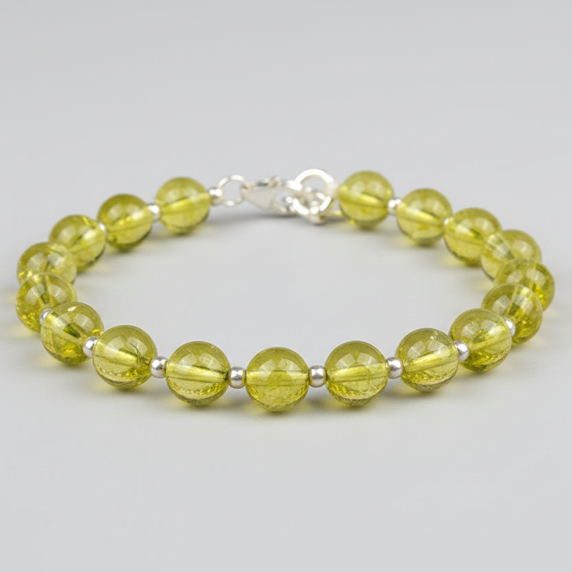Peridot 925 Silver Ball Bracelet-6 mm