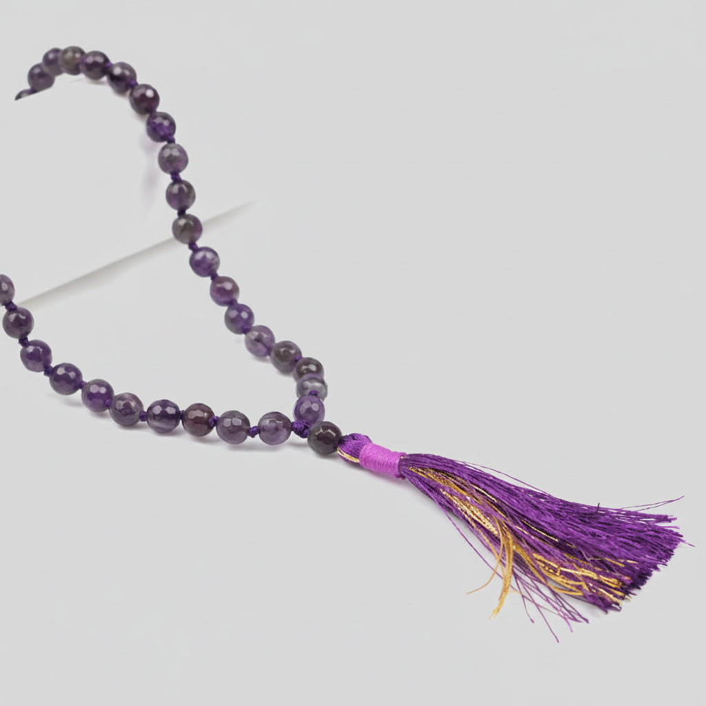 Amethyst Faceted Beads Knotted Mala-6 mm