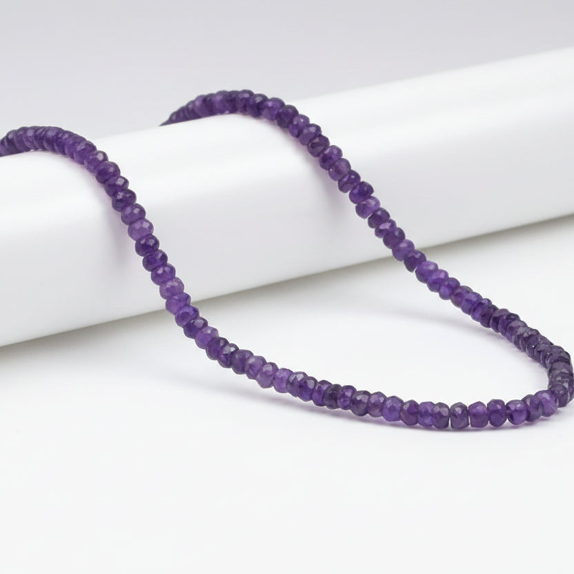 Amethyst Faceted Button Shape Beads Necklace
