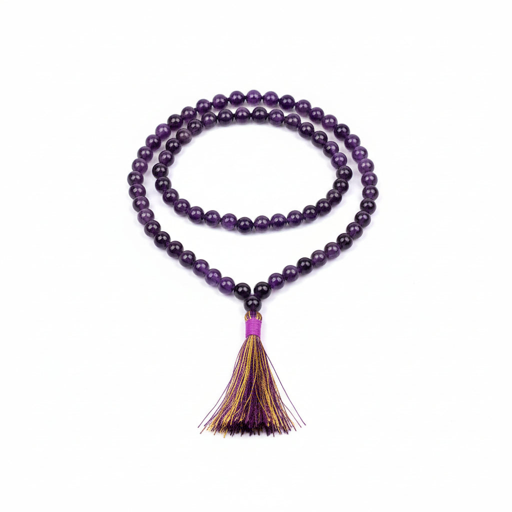 Amethyst Round Beads Knotted Mala-7 mm