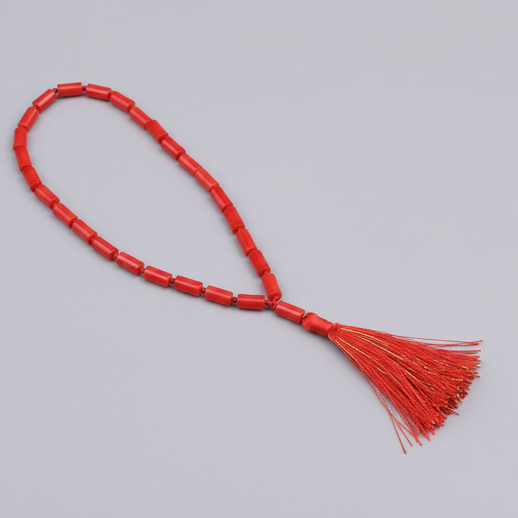 Red Coral Cylindrical Beads Mala-4 x 2 mm