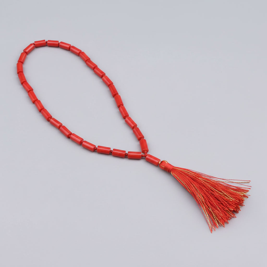 Red Coral Cylindrical Beads Mala-6 x 3 mm