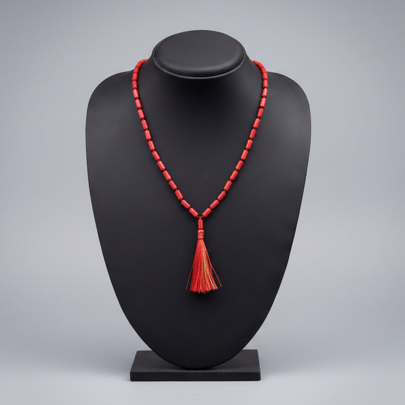 Red Coral Cylindrical Beads Mala-6 x 3 mm