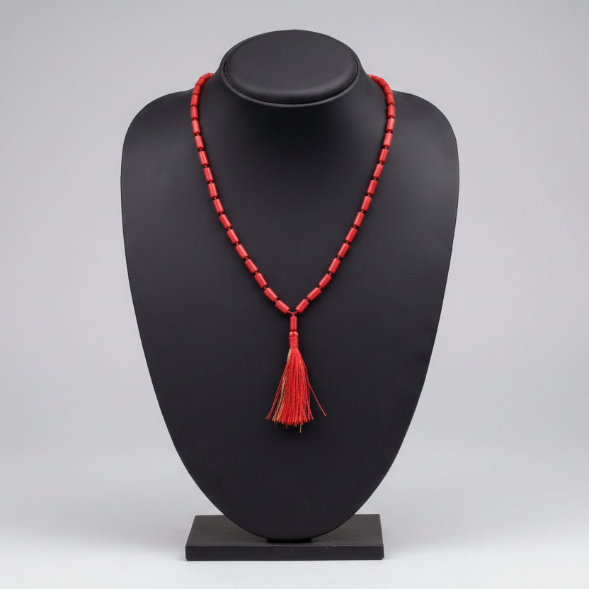 Red Coral Cylindrical Beads Mala-4 x 2 mm