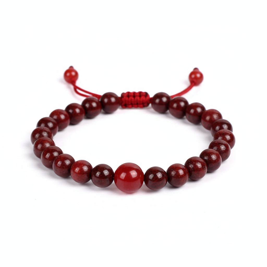Red Sandalwood & Orange Carnelian Bracelet-Elastic