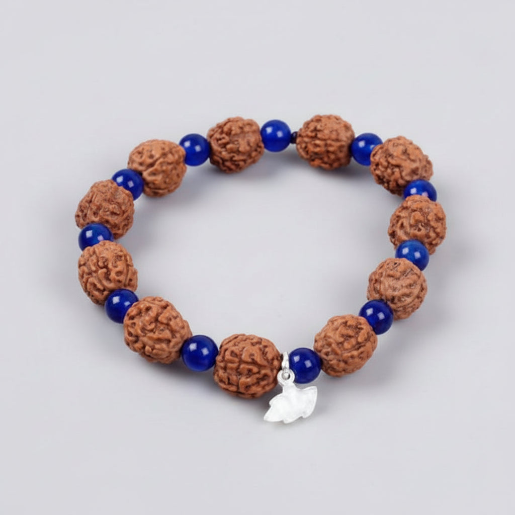 4 Mukhi Brahma Bracelet from Java with Blue Jade Beads