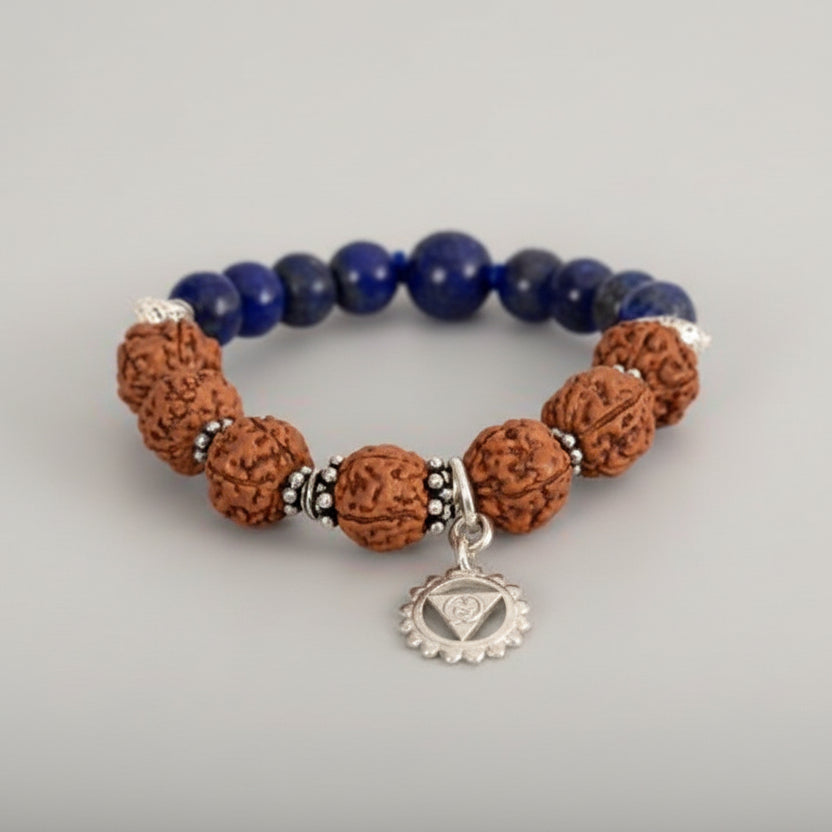 4 Mukhi Rudraksha and Lapis Lazuli Bracelet - I