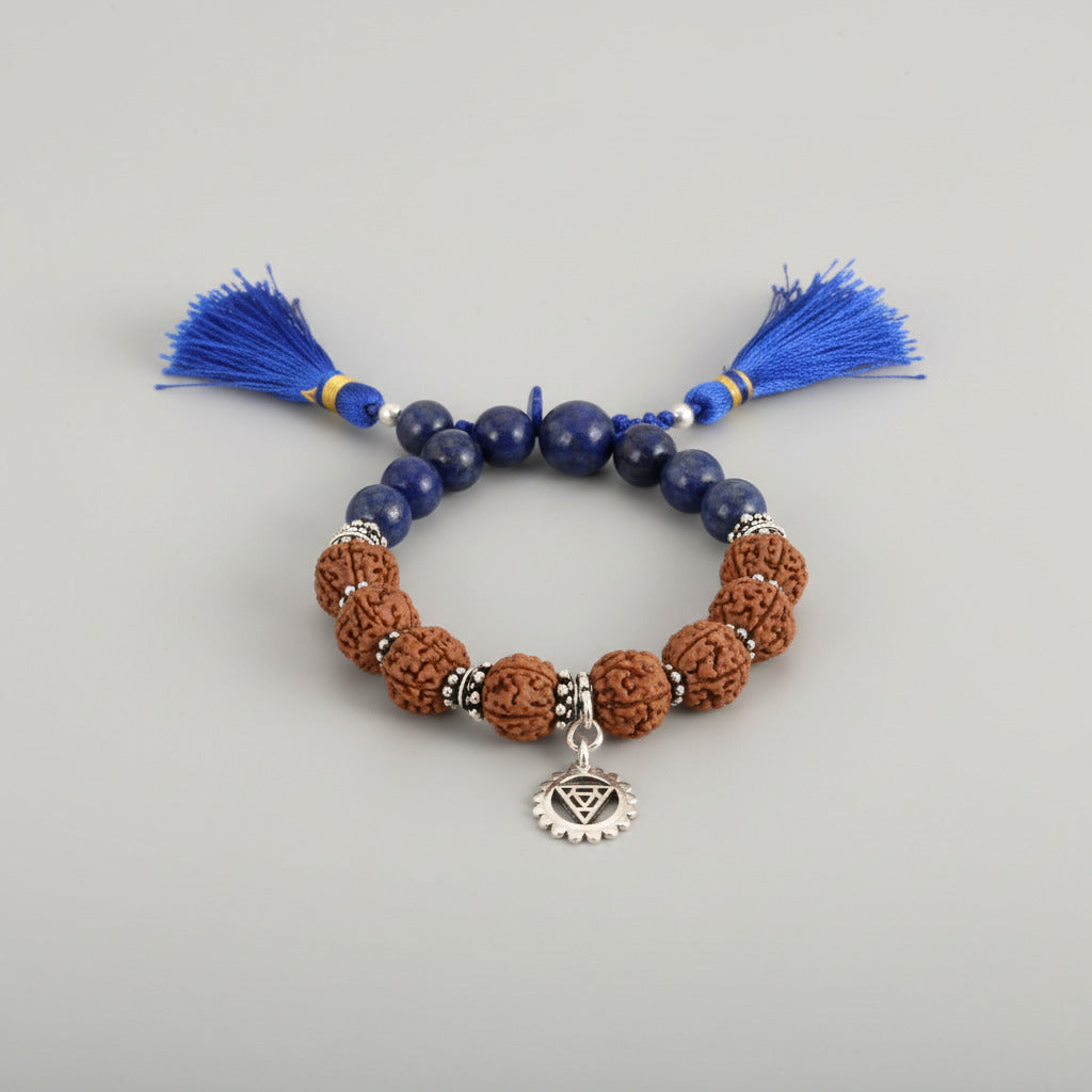 4 Mukhi Rudraksha and Lapis Lazuli Bracelet - I