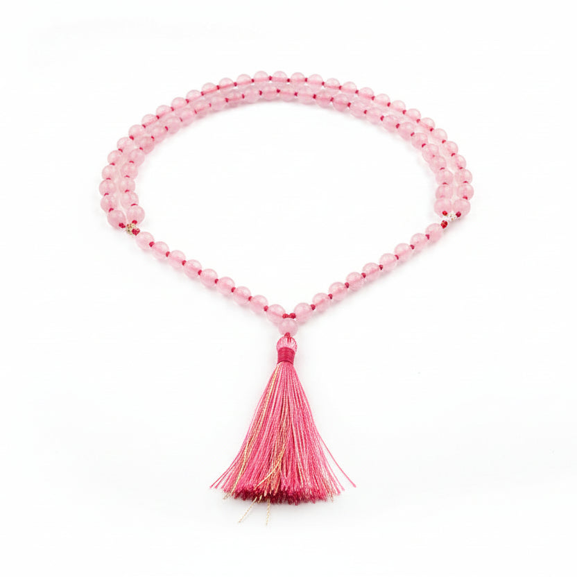 Rose Quartz Faceted Beads Knotted Mala-10 mm