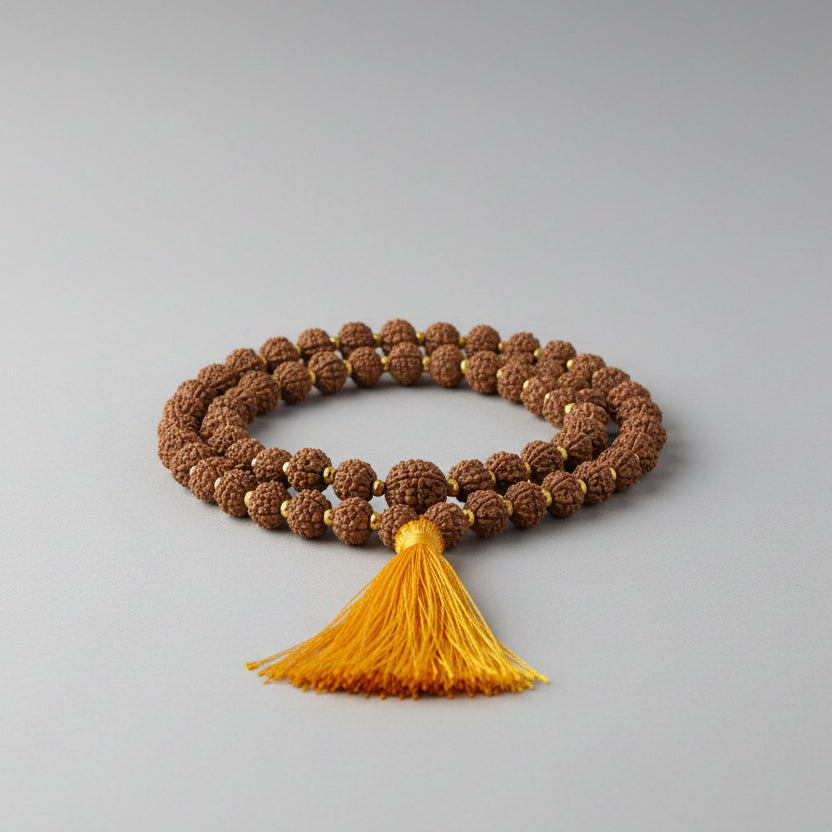 4 Mukhi Java Mala With Citrine Beads-72+1 Beads