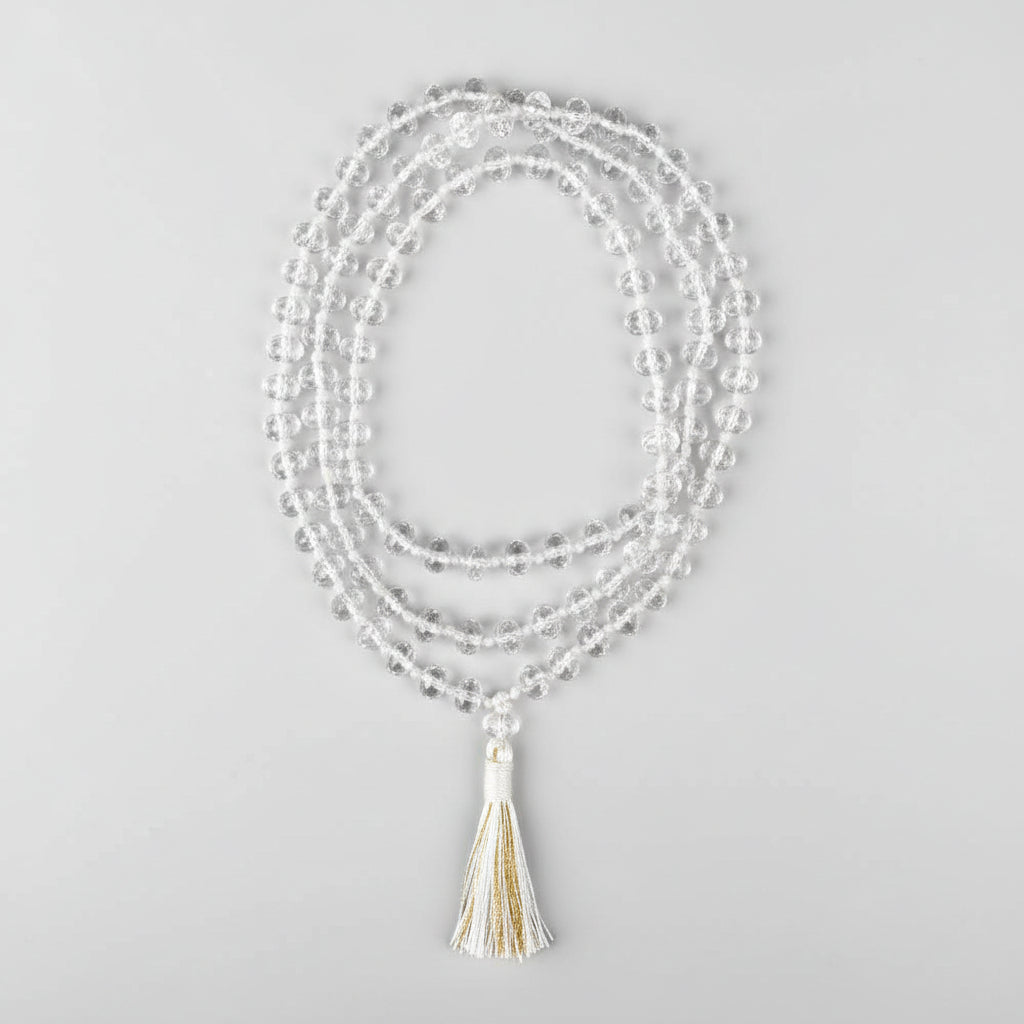 Sphatik Faceted Elliptical Beads Mala-8 mm