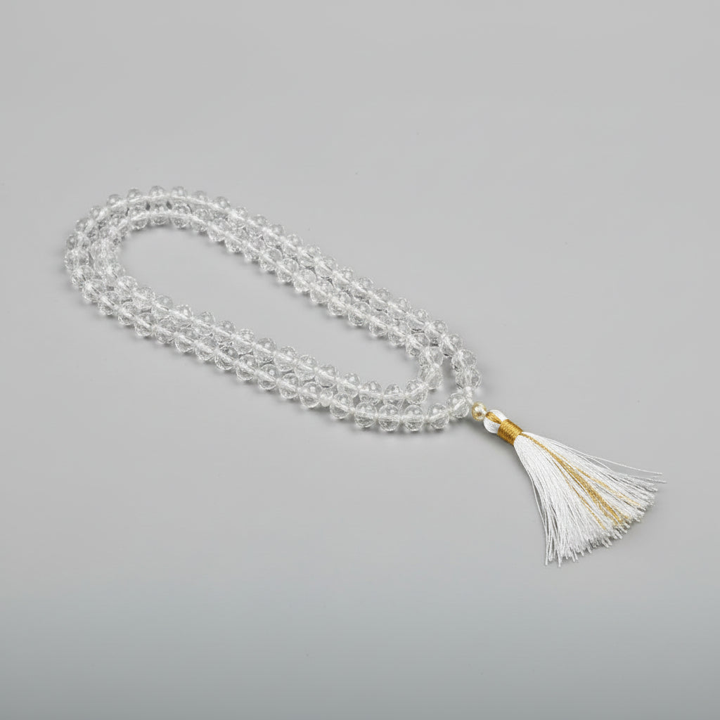 Sphatik Faceted Elliptical Beads Mala-6 mm