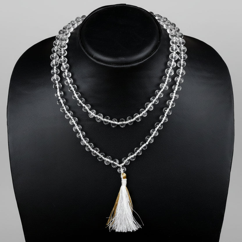 Sphatik Faceted Elliptical Beads Mala-6 mm