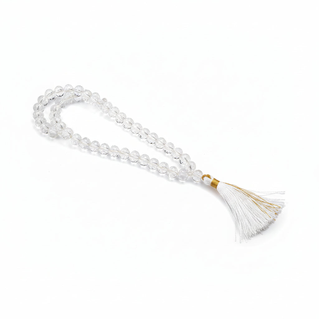 Sphatik Faceted Elliptical Beads Mala-8 mm