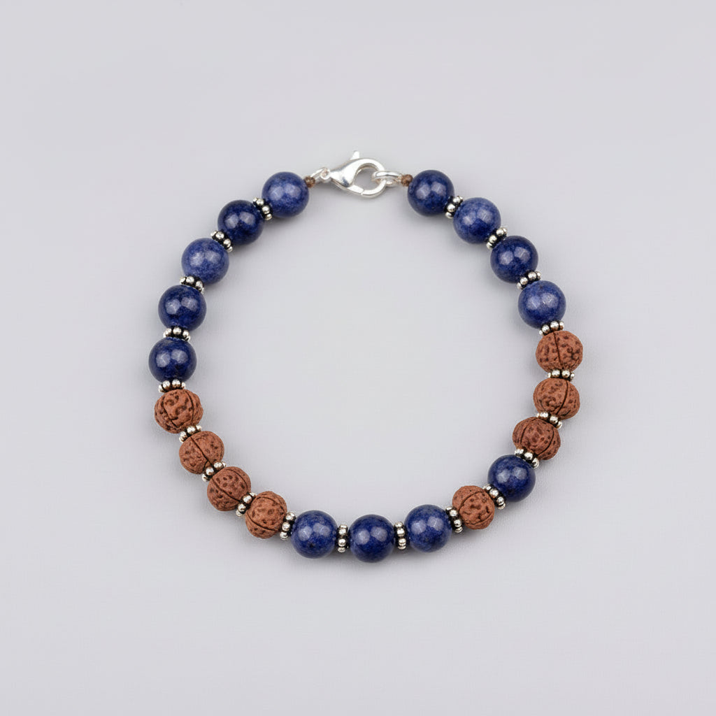 Blue Sapphire & Rudraksha 925 Silver Chakri Bracelet